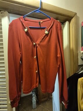 Red Women’s Button-Front Sweater with Decorative Buttons